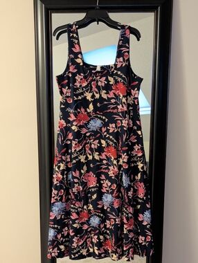Pact Fit & Flare Navy Floral Dress with Pink, Red and Blue Blooms XL